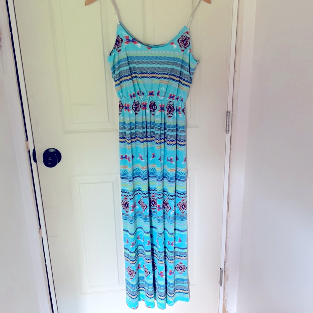 Pink blush Aztec maternity maxi dress teal $5/25